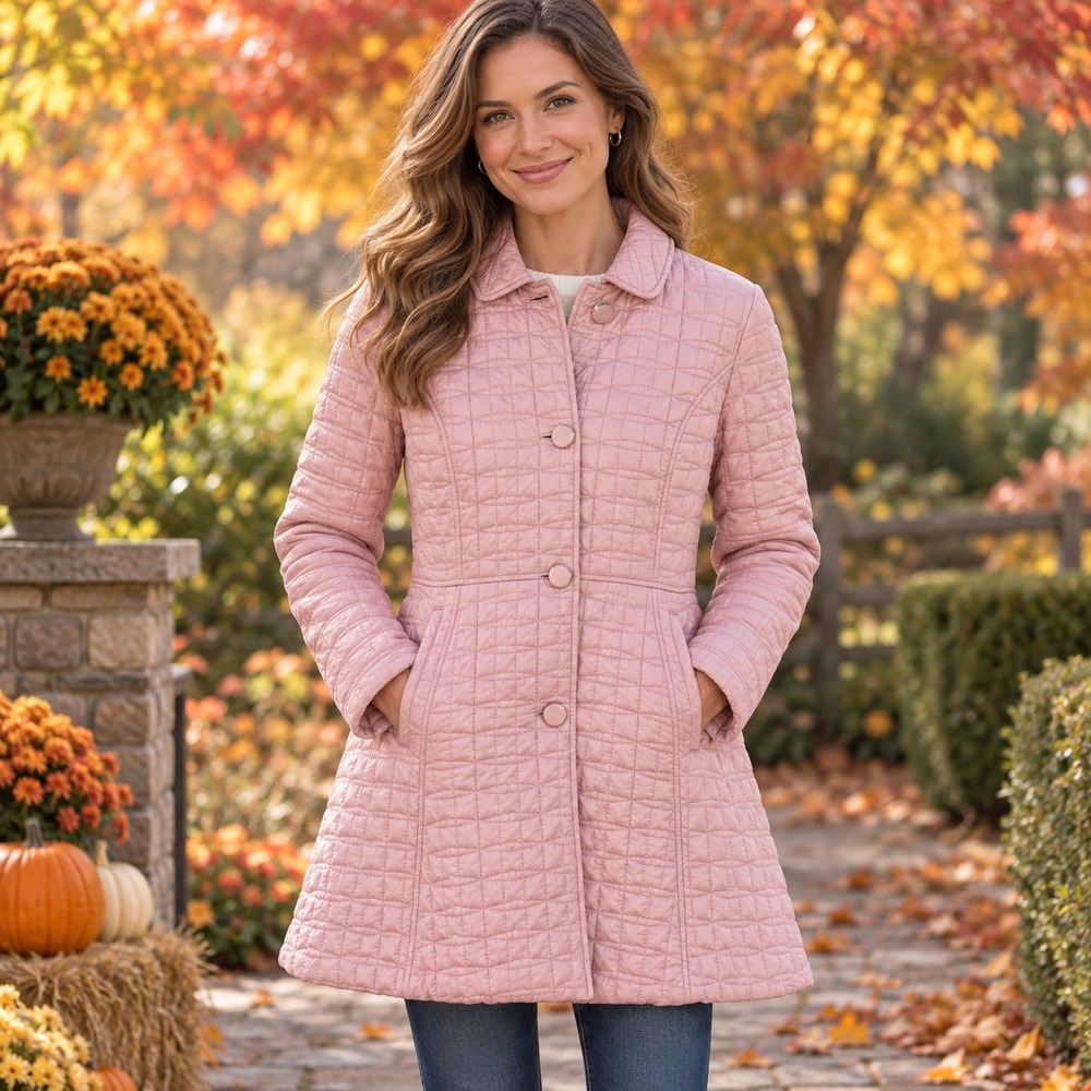 Kate Spade New York Pink Quilted Bow Back Coat Jacket R21779MB Size L